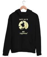 Süpürgeli Çıldırmış Cadı Siyah Unisex Kapşonlu Sweatshirt - Thumbnail