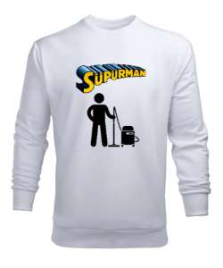 Süpürman - Süpüren Adam Beyaz Erkek Sweatshirt