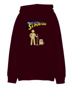 Süpürman - Süpüren Adam Bordo Oversize Unisex Kapüşonlu Sweatshirt