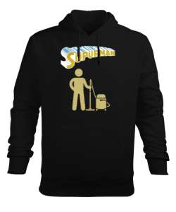 Süpürman - Süpüren Adam Siyah Erkek Kapüşonlu Hoodie Sweatshirt