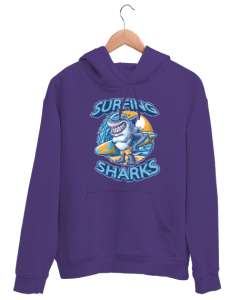 Surfing Sharks - Sörf Mor Unisex Kapşonlu Sweatshirt