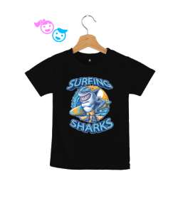 Surfing Sharks - Sörf Siyah Çocuk Unisex