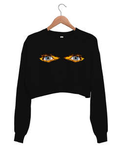 Surreal Eye Siyah Kadın Crop Sweatshirt