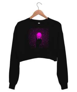 Sürrealizm - Çığlık Siyah Kadın Crop Sweatshirt