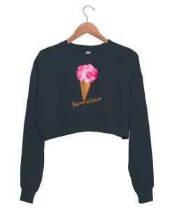 Sürrealizm - Dondurma Balonlar Füme Kadın Crop Sweatshirt