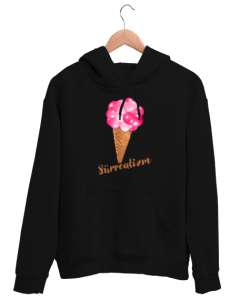 Sürrealizm - Dondurma Balonlar Siyah Unisex Kapşonlu Sweatshirt