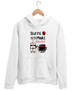 Sushi Maki Beyaz Unisex Kapşonlu Sweatshirt