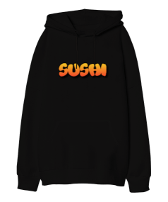 Sushi tasarımlı Oversize Unisex Kapüşonlu Sweatshirt