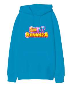 Sweet Candy Turkuaz Oversize Unisex Kapüşonlu Sweatshirt