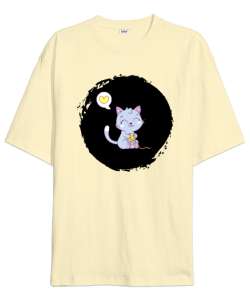 Sweet Cat - Şirin Kedi Krem Oversize Unisex Tişört