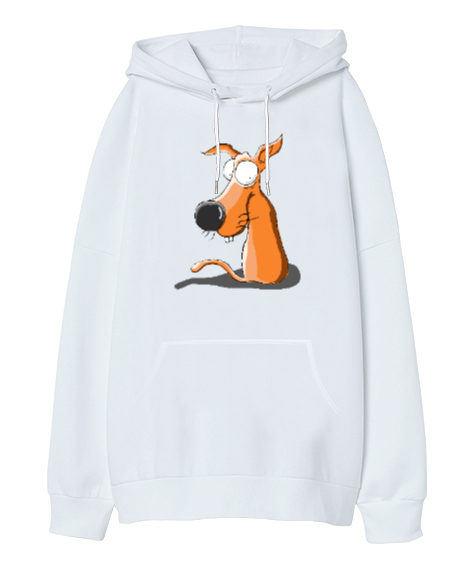 Sweet Dog - Sevimli Köpek Beyaz Oversize Unisex Kapüşonlu Sweatshirt