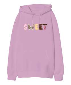 Sweet Donut Pembe Oversize Unisex Kapüşonlu Sweatshirt