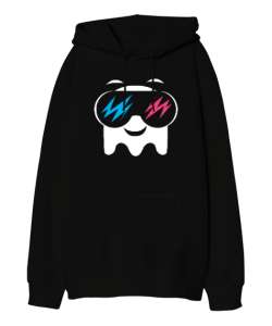 Sweet Ghost - Sevimli Hayalet Siyah Oversize Unisex Kapüşonlu Sweatshirt