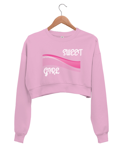 Sweet girl Pembe Kadın Crop Sweatshirt