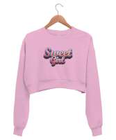 Sweet Girl - Tatlı - Şirin Pembe Kadın Crop Sweatshirt - Thumbnail