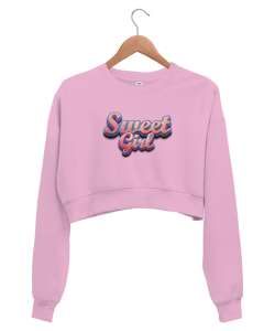 Sweet Girl - Tatlı - Şirin Pembe Kadın Crop Sweatshirt