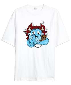 Sweet Monster - Sevimli Canavar Beyaz Oversize Unisex Tişört