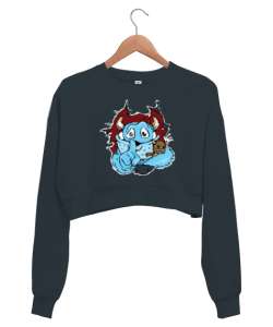 Sweet Monster - Sevimli Canavar Füme Kadın Crop Sweatshirt