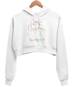 sweety cat Kadın Crop Hoodie Kapüşonlu Sweatshirt