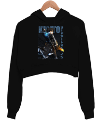 Sword Art Online Classic Kirito Siyah Kadın Crop Hoodie Kapüşonlu Sweatshirt