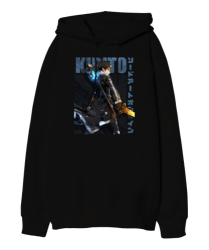 Sword Art Online Classic Kirito Siyah Oversize Unisex Kapüşonlu Sweatshirt