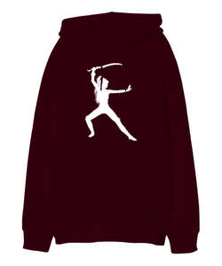 Sword Woman Bordo Oversize Unisex Kapüşonlu Sweatshirt