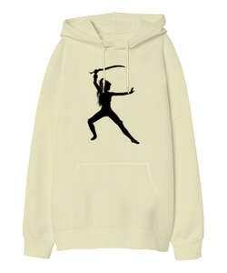 Sword Woman Krem Oversize Unisex Kapüşonlu Sweatshirt