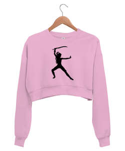 Sword Woman Pembe Kadın Crop Sweatshirt