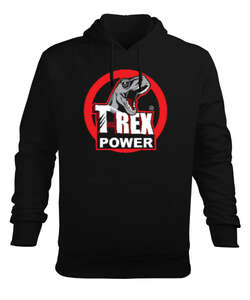 T-Rex Power Siyah Erkek Kapüşonlu Hoodie Sweatshirt