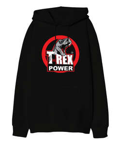 T-Rex Power Siyah Oversize Unisex Kapüşonlu Sweatshirt