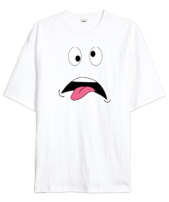 T-shirt with crazy face on the back and a great face on the front Oversize Unisex Tişört