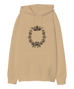 Taç desenli Oversize Unisex Kapüşonlu Sweatshirt