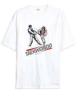 Taekwondo Blu V1 Beyaz Oversize Unisex Tişört