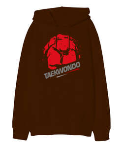 Taekwondo Blu V2 Kahverengi Oversize Unisex Kapüşonlu Sweatshirt