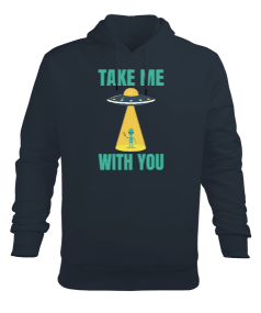 Take Me With You Alien Baskılı Füme Erkek Kapüşonlu Hoodie Sweatshirt