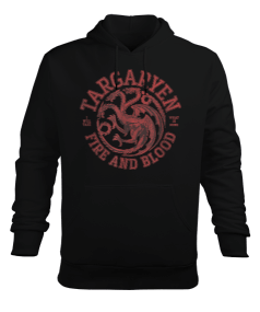 Targaryen Fire And Blood Dragon Baskılı Siyah Erkek Kapüşonlu Hoodie Sweatshirt