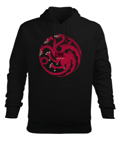 Targaryen Hanedanı - Fire Blood Baskılı Siyah Erkek Kapüşonlu Hoodie Sweatshirt