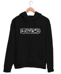 Tarihi Hiyeroglif Yazı Siyah Unisex Kapşonlu Sweatshirt