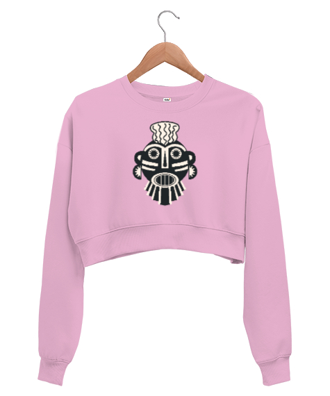 Tisho - Tarihi Maske - Mask Pembe Kadın Crop Sweatshirt