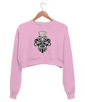 Tarihi Maske - Mask Pembe Kadın Crop Sweatshirt - Thumbnail