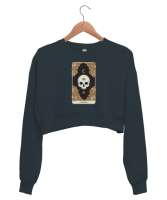 Tarot Kart - Death Füme Kadın Crop Sweatshirt - Thumbnail