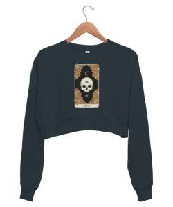 Tarot Kart - Death Füme Kadın Crop Sweatshirt