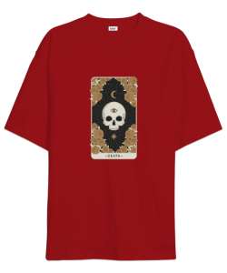 Tarot Kart - Death Kırmızı Oversize Unisex Tişört