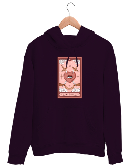 Tisho - Tarot Kart - Lovers - Kalp ve Kılıçlar Koyu Mor Unisex Kapşonlu Sweatshirt