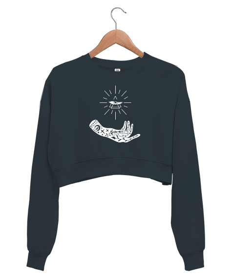 Tisho - Tarot - Mistik Göz ve El Füme Kadın Crop Sweatshirt