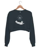 Tarot - Mistik Göz ve El Füme Kadın Crop Sweatshirt - Thumbnail