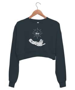 Tarot - Mistik Göz ve El Füme Kadın Crop Sweatshirt