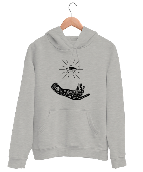 Tisho - Tarot - Mistik Göz ve El Gri Unisex Kapşonlu Sweatshirt