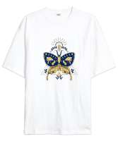 Tarot Mistik Kelebek - Butterfly Beyaz Oversize Unisex Tişört - Thumbnail