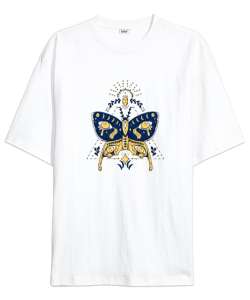 Tarot Mistik Kelebek - Butterfly Beyaz Oversize Unisex Tişört